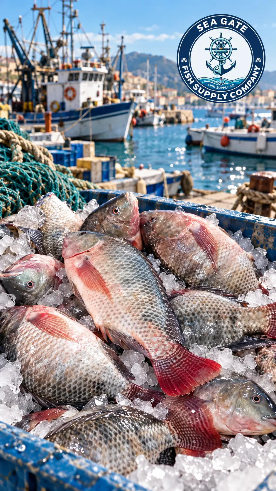 Tilapia with harbor vessels in the background